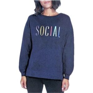 Wildfox Navy Social Statement Long Sleeve Sweatshirt Size S